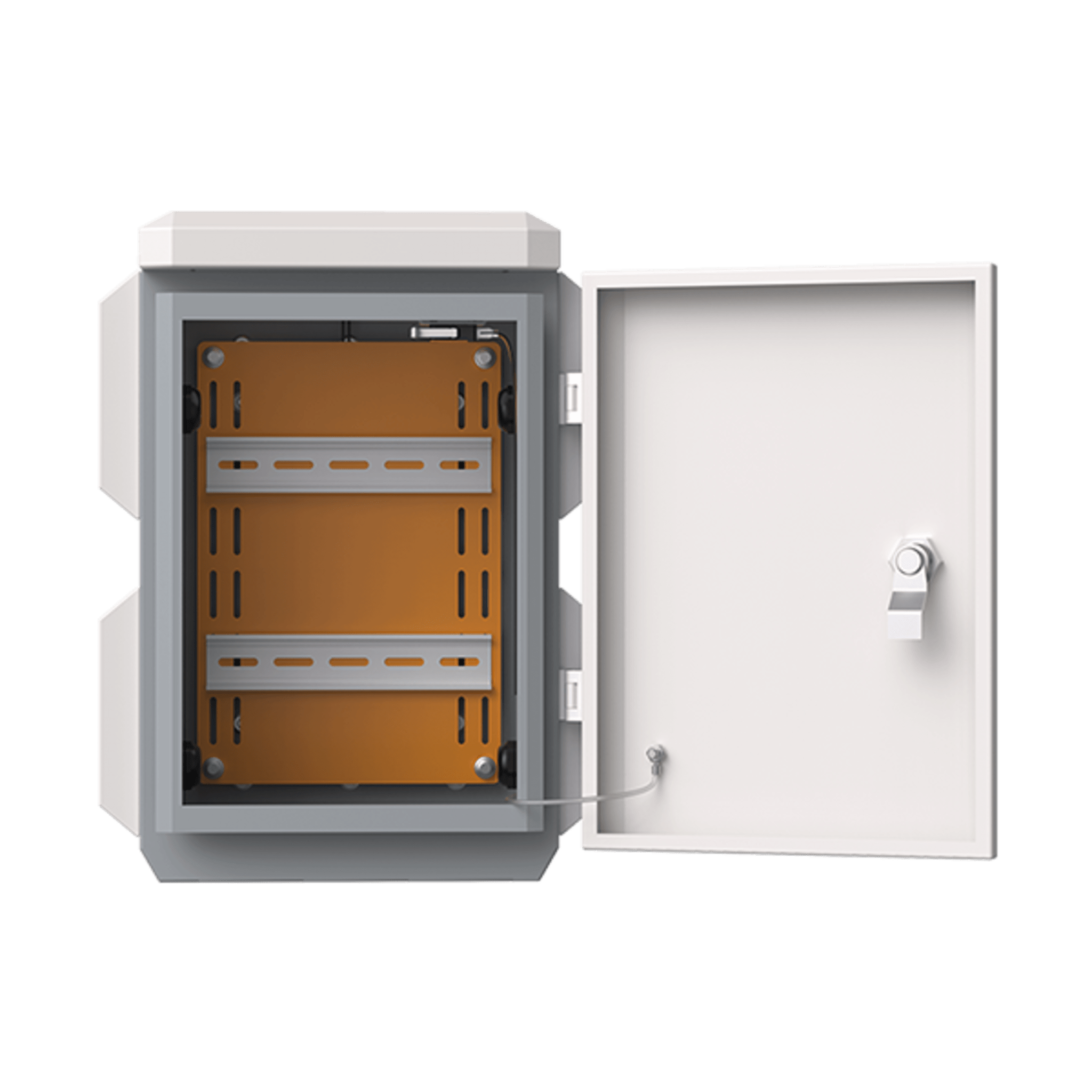 Gabinete de Acero Ventilado para Exterior 180 x 340 x 160 mm con Rieles DIN y 4 Placas Laterales para Montaje de Equipos por Fuera