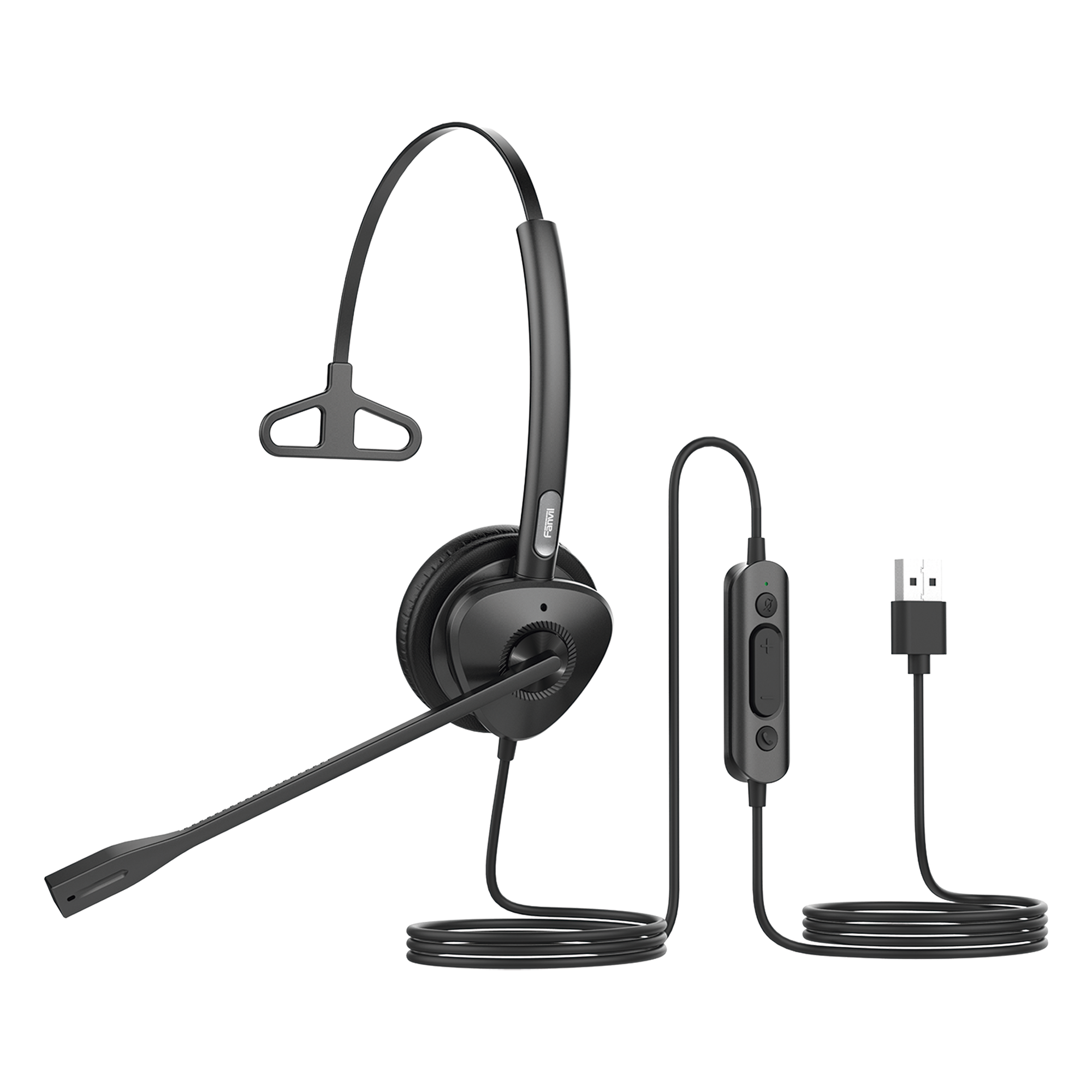 Diadema monoaural con tecnología antishock para teléfonos IP FANVIL con interfaz USB con micrófono de cancelación de ruido, larga durabilidad  · SKU HT301U