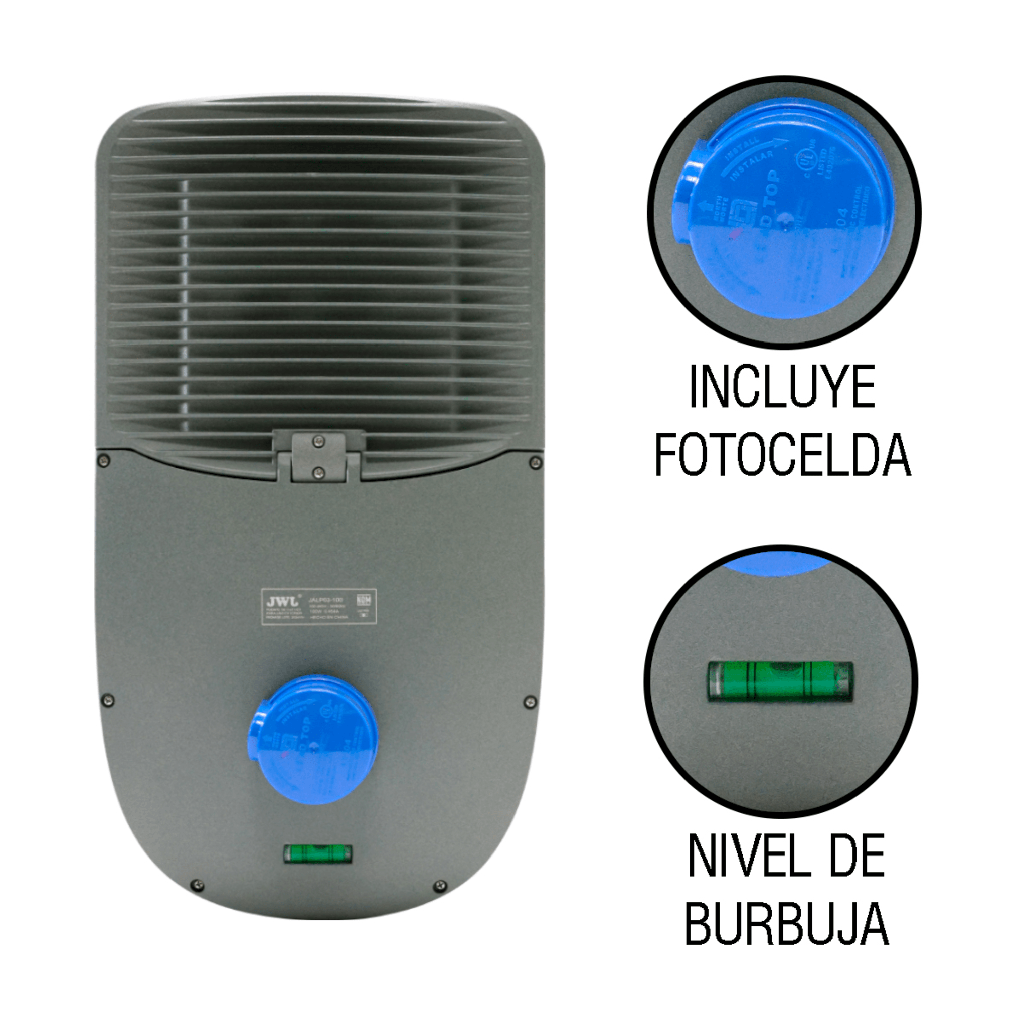 Luminario Urbano con Fotocelda / 100W / Flujo Luminoso 16 000 lm / Ángulo de Luz 105°-135° / IP65 / Montaje en Poste o Brazo / Vida Útil 50 000 h.