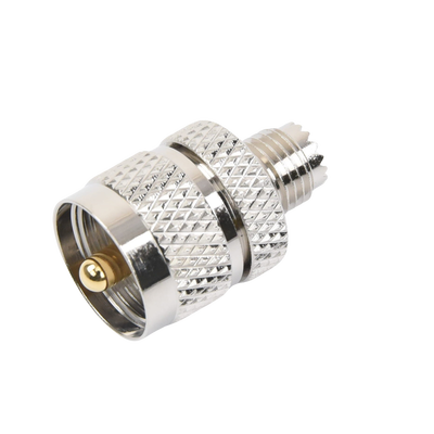 Adaptador en Línea de Conector Mini UHF Hembra a UHF Macho (PL-259), Níquel/ Oro/ Teflón.