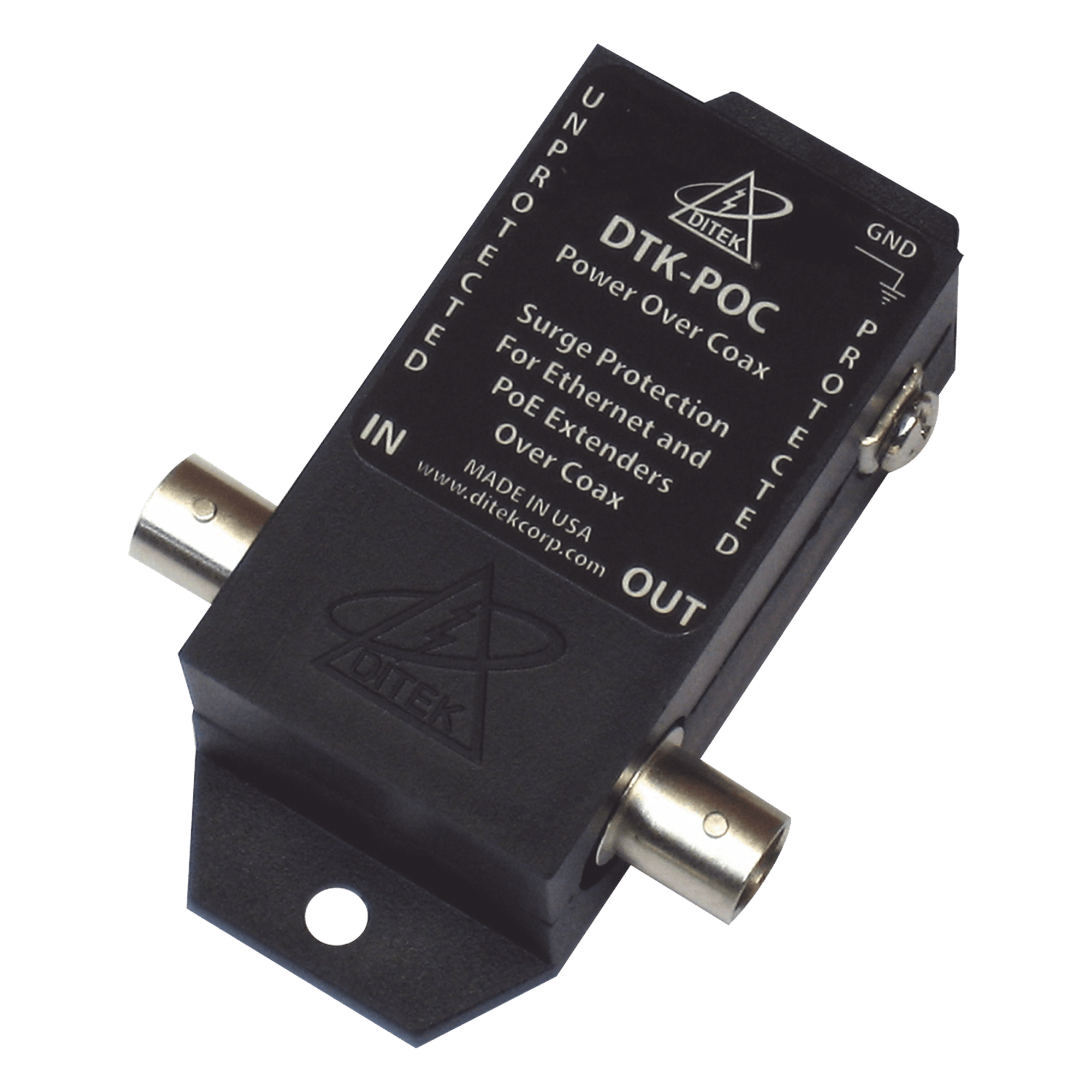Protector Coaxial PoE / BNC Hembra / 75 Ohms / Ethernet 10/100 / Cámaras IP y Extensores — DITEK · SKU DTKPOC