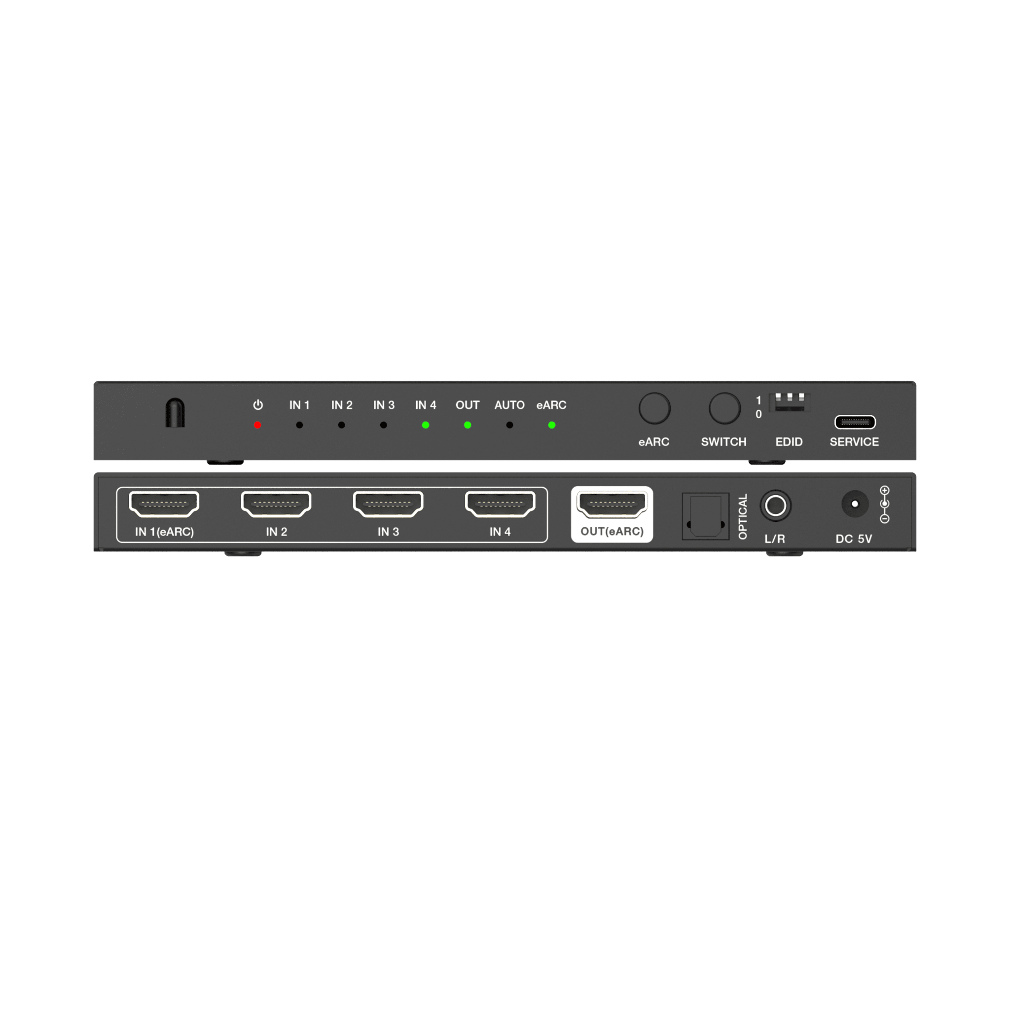 Switch HDMI 4x1 | 8K@60Hz 4:2:0 | 48 Gbps | ARC/eARC | Extracción de Audio | Gestión EDID | Control CEC 