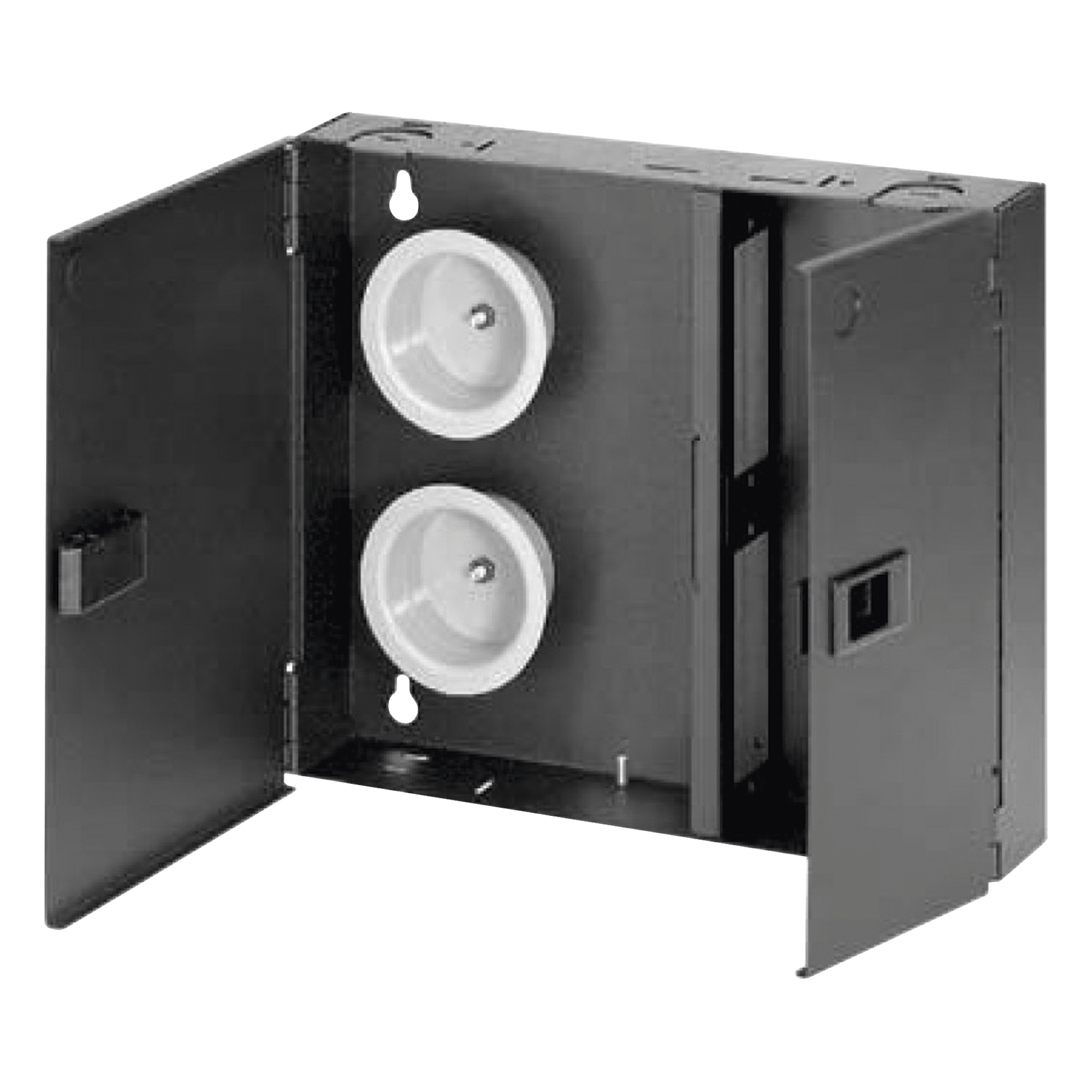 Caja de Conexión de Fibra Óptica, Para Montaje en Pared, Acepta 2 Placas FAP o FMP, Hasta 48 Fibras, Color Negro — PANDUIT · SKU FWME2