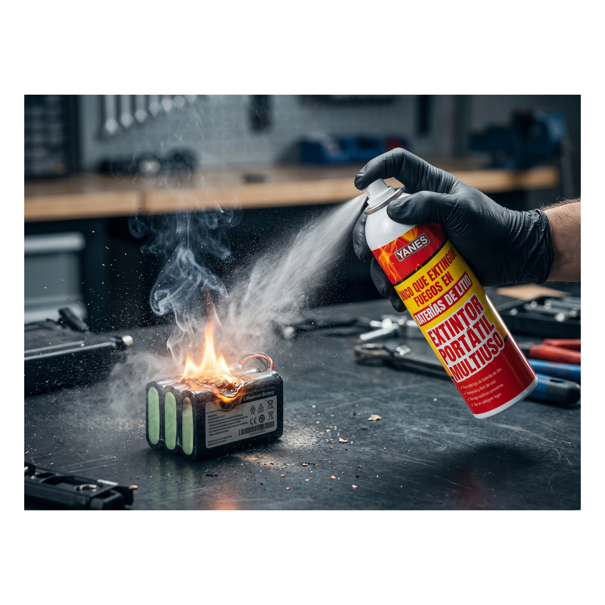 Extintor Aerosol Portátil / 250 ml / Descarga 35 s / Alcance 2 m (6.6 ft) / Clases A, K y Li / Sin Flúor ni PFAS