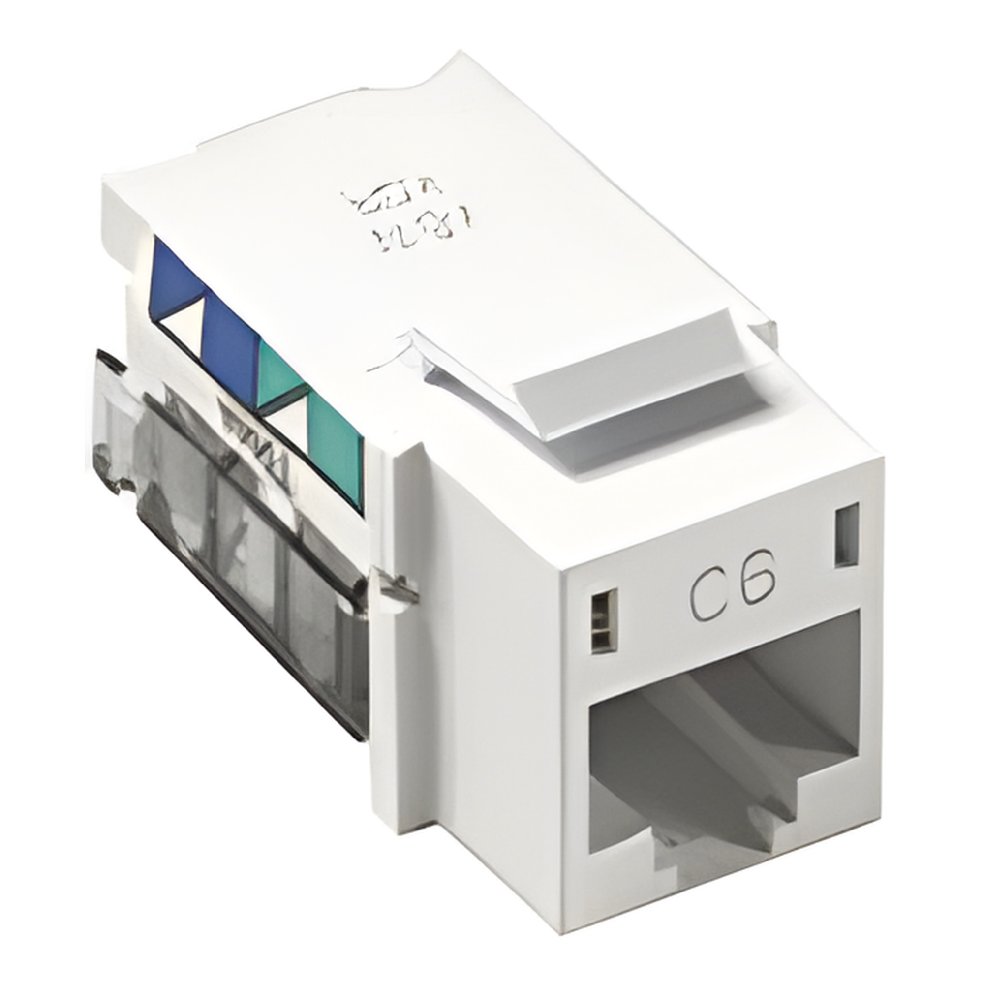 Jack RJ45 categoría 6 de 8 conductores para voz y datos, inserto a presión para el frame Claro de 6 puertos, color blanco — LUTRON ELECTRONICS · SKU CON1PC6WH