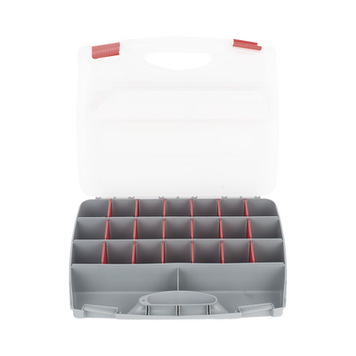 Caja Organizadora con 21 Divisiones Fabricada en Plástico de Alta Resistencia de 38x31x7 cm.