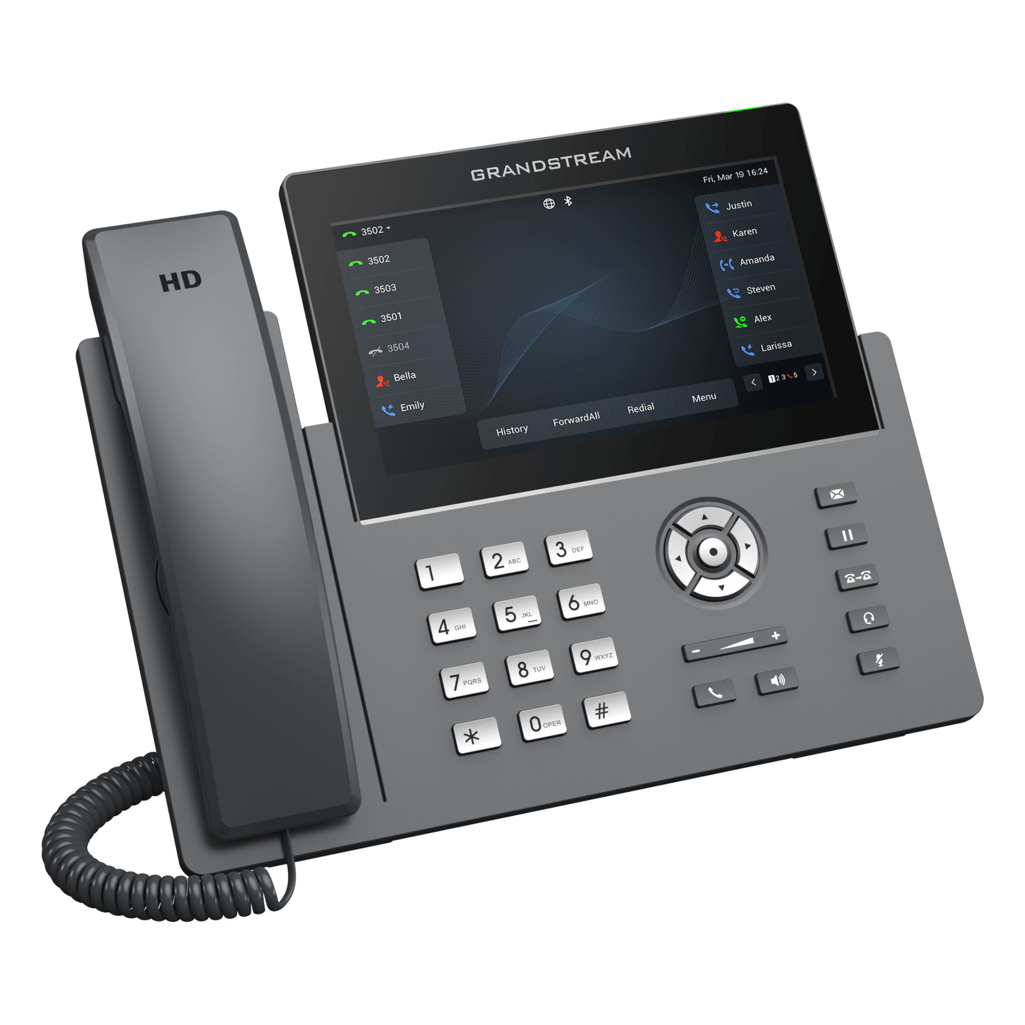 Teléfono IP / 12 Líneas SIP / 6 Cuentas / Pantalla Táctil 7" / Wi-Fi Dual Band / PoE Gigabit / Bluetooth / Audio HD Opus