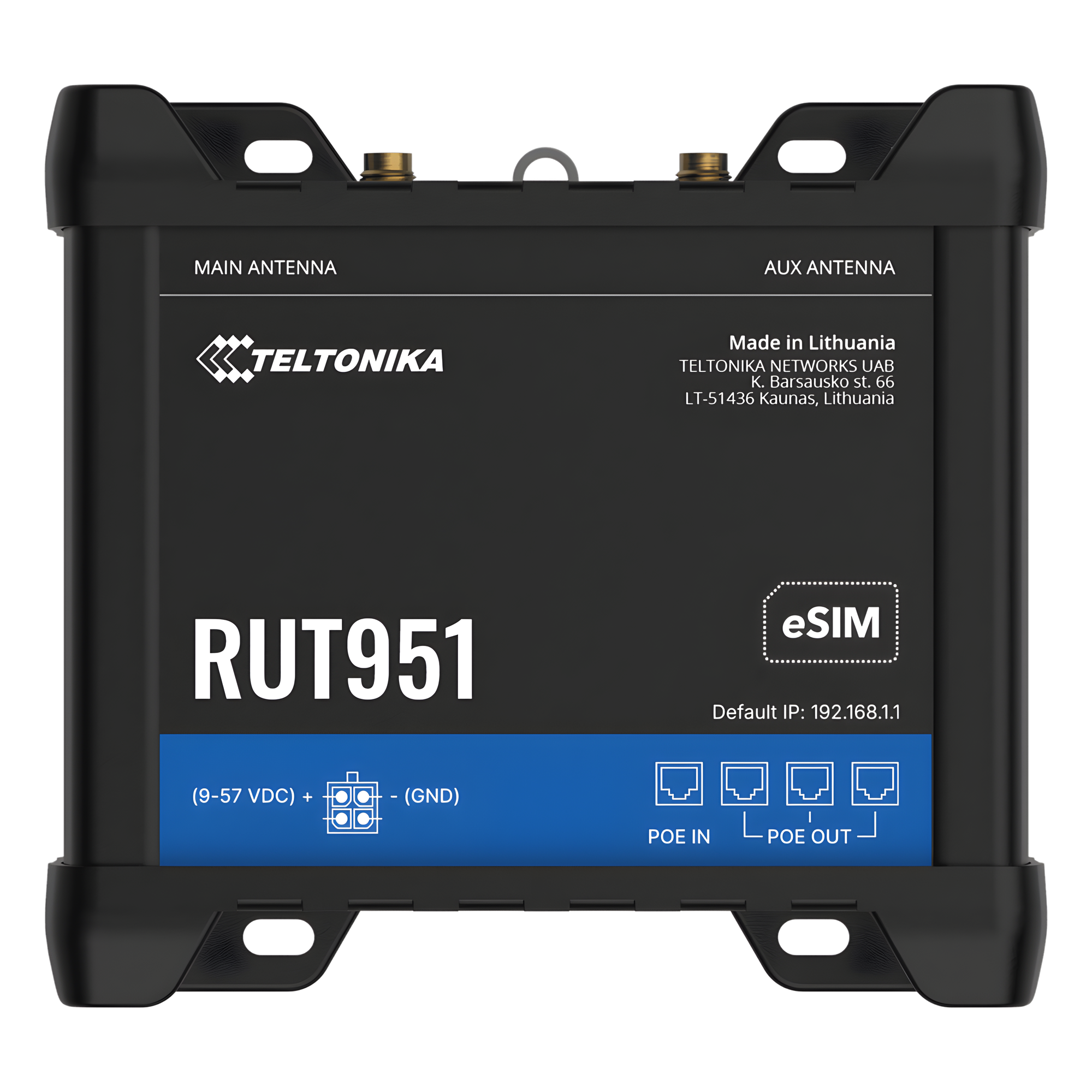 Router PoE 4G Industrial con VPNs Avanzadas / Dual SIM / Soporta eSIM / Gestión Remota (Opcional RMS) — TELTONIKA · SKU RUT951-POE