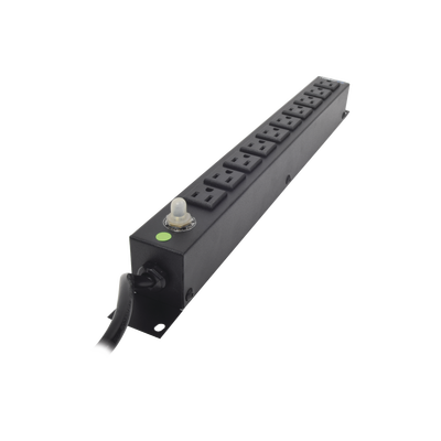 Multicontacto Horizontal (PDU) de 10 Contactos (NEMA 5-15R) Rack 19" 1UR. Voltaje Entrada/Salida: 120Vca/15A