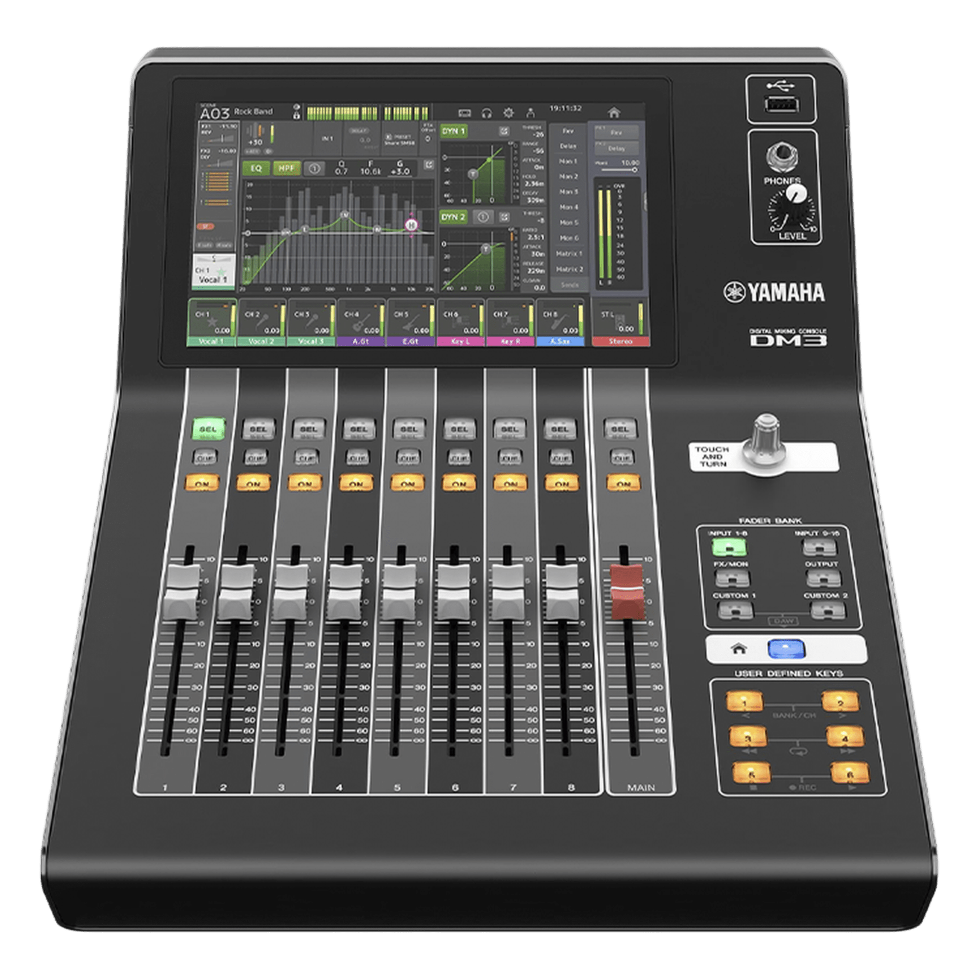 Mezcladora digital  para grabación o en vivo 16 x 8 pantalla tactil 9" con puertos Dante incorporado — YAMAHA · SKU DM3