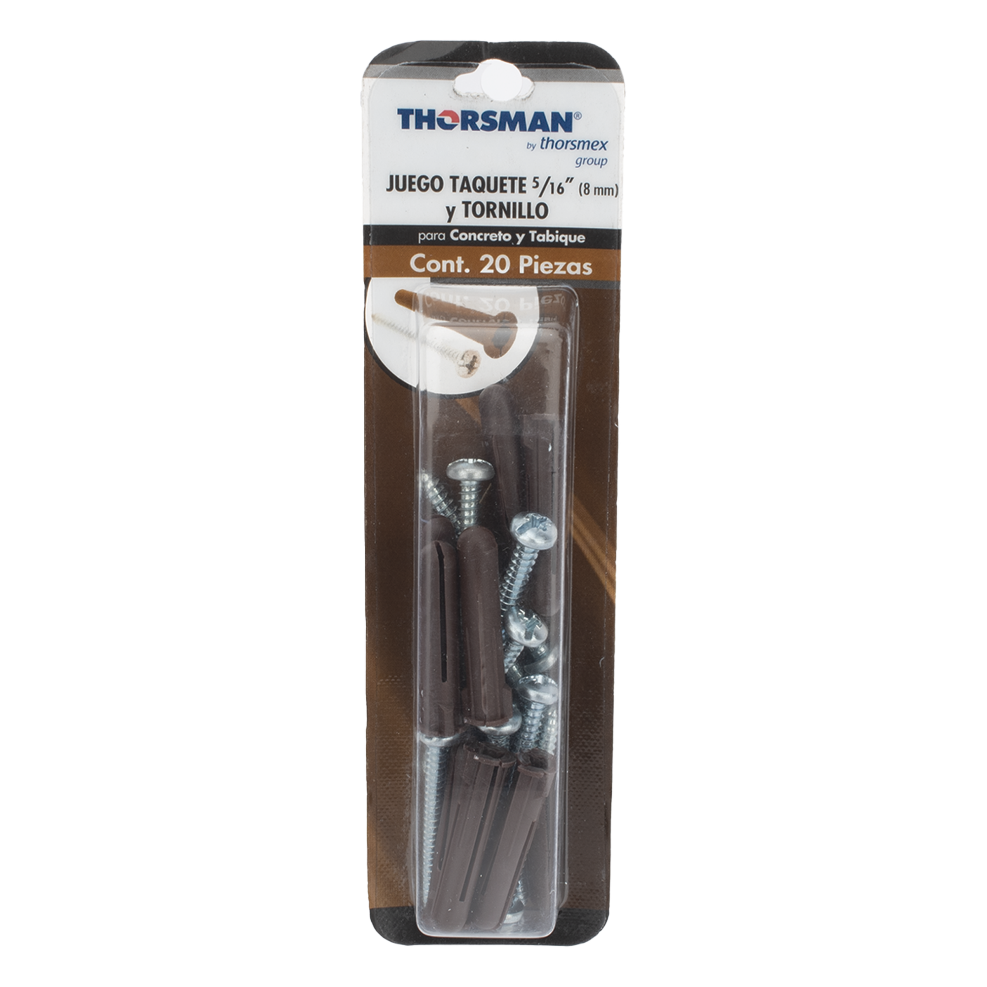 Paquete de 10 taquetes café 1 3/4" y 10 tornillos 10mm x 1 3/4" (1104-05002)