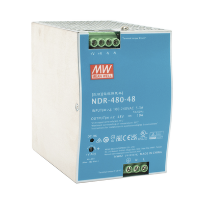 Fuente de Poder Industrial / 480W / 48 Vcc / 10A / Riel DIN / 100-240 Vca / 3.35 x 4.93 x 5.04 in