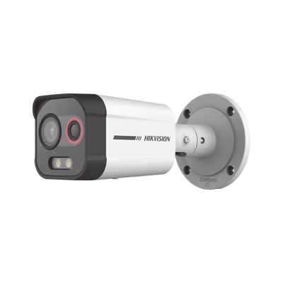 Cámara Bala IP Térmica y Óptica Biespectral / Análisis de Video (VCA) para Protección Perimetral / Clasifica Vehículo y Humano / Térmica 96 x 72 / Óptica 4 MP ColorVu / IP67 / micro SD de 256 GB/ PoE