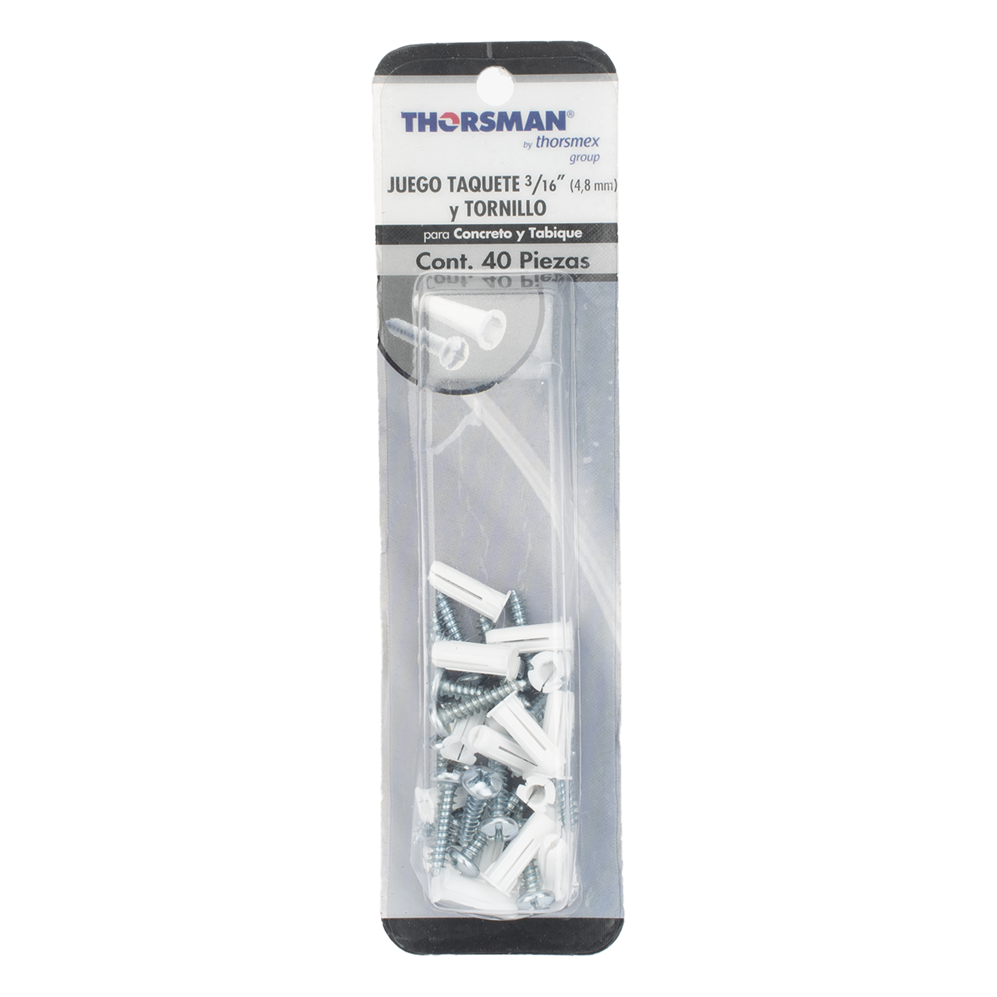 Paquete de 20 taquetes blancos  3/4" y 20 tornillos 8mm x 3/4" (1101-05002)