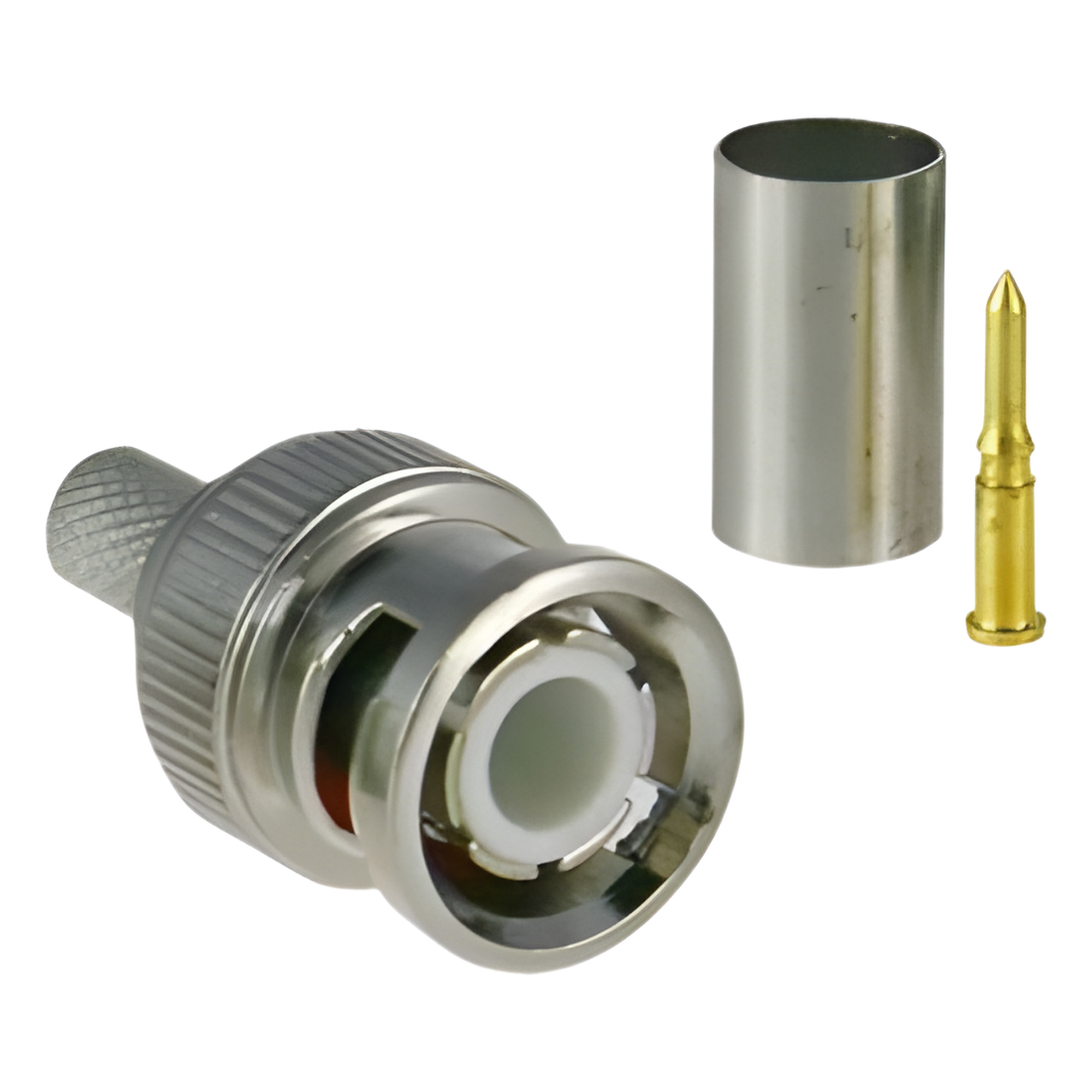 Conector BNC macho para 75 Ohm, de 3 piezas en línea, anillo plegable para cable RG-59/U en aplicación de CCTV, Níquel/ Oro/ Teflón. — EPCOM TITANIUM · SKU TT-RG-91