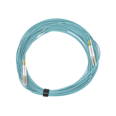 Jumper de Fibra Óptica Multimodo 50/125 XGLO OM3, LC-LC Duplex, OFNR, Color Aqua, 15 Metros (49.21 Pies)