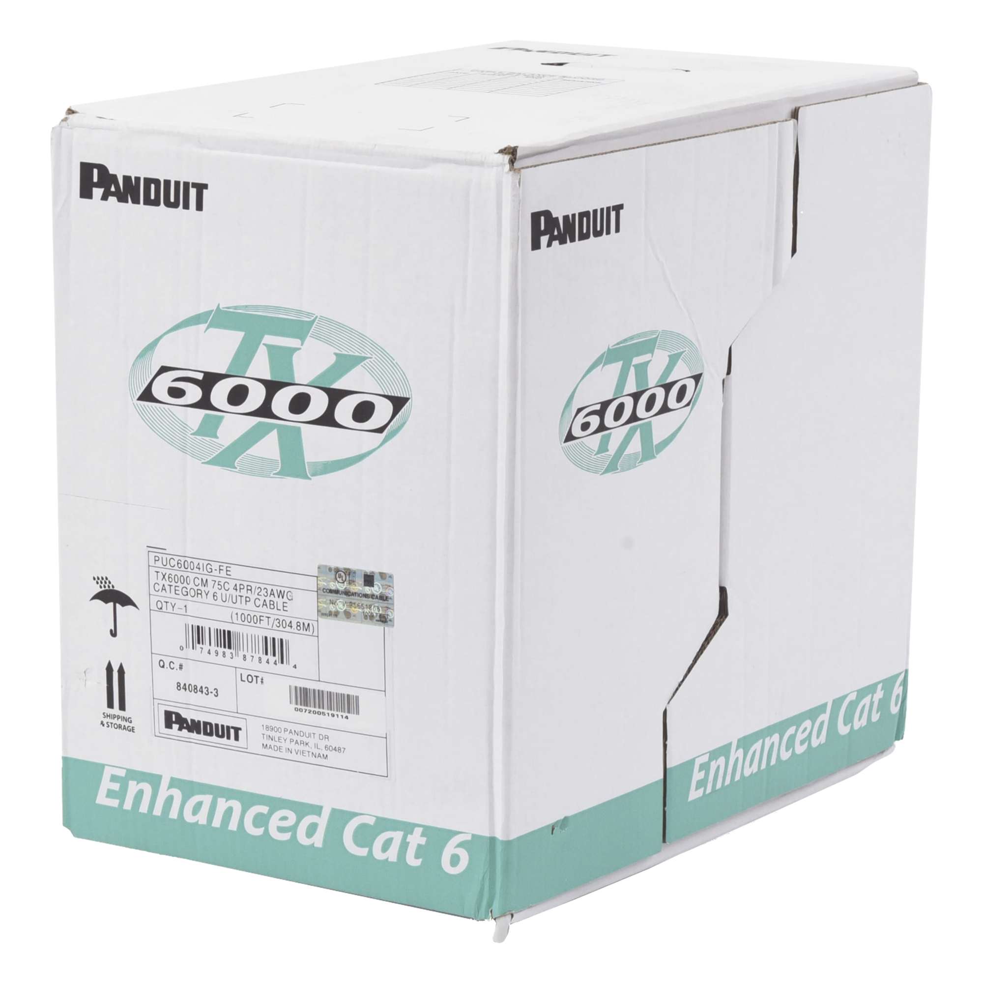 Cable UTP / Categoría 6 Mejorado / 23 AWG / 305 m (1000 ft) / 4 Pares / PVC CM / Bobina Reelex — PANDUIT · SKU PUC6004IG-ME