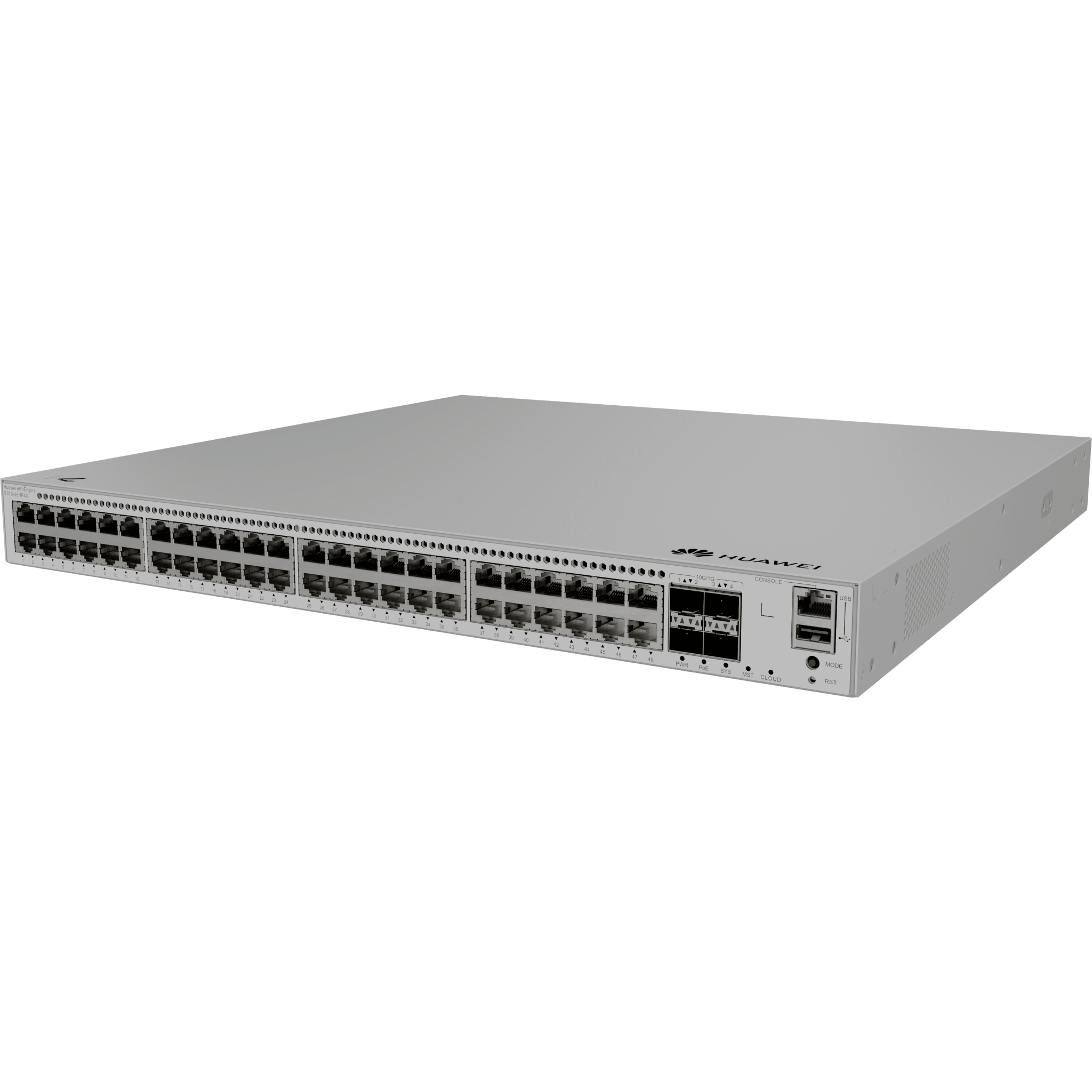 Switch Core/Distribución eKit Administrable / Capa 3 / 48 puertos Gigabit PoE+ + 4 SFP+ / PoE Perpetuo / PoE Budget 849 W / Sin Licenciamiento