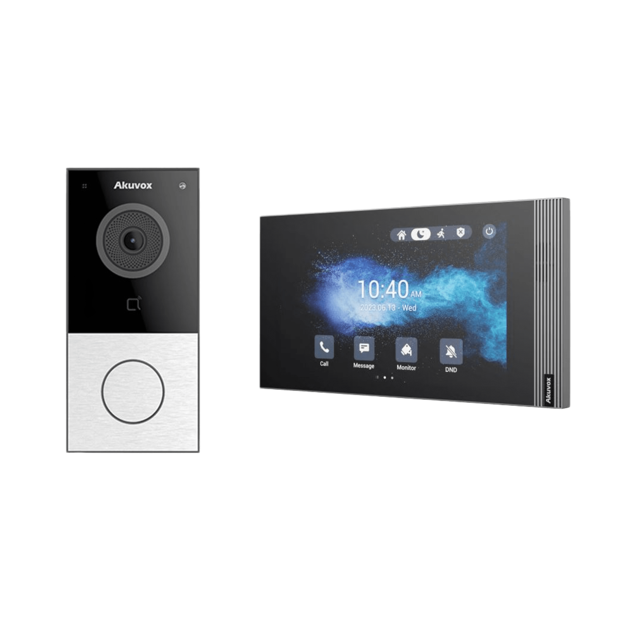 Kit Akuvox WIFI E12W + S562W / 100% en la Nube / POE / Bluetooth / NFC / Lector de Tarjetas MIFARE / ONVIF / IP65 / Cámara 2 MP / Botón con Iluminación / Control de 1 Puerta / Entradas de Alarma