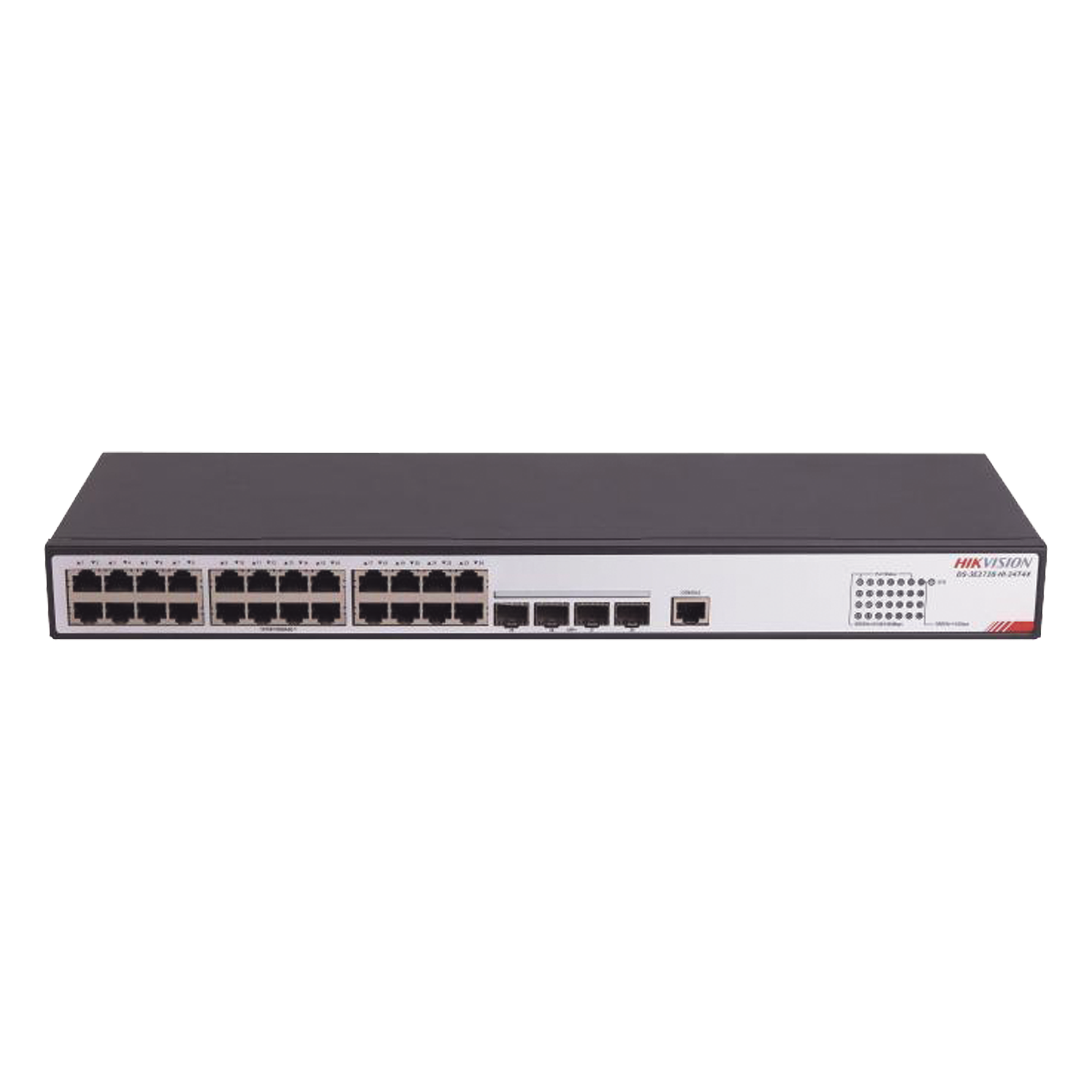 Switch Administrable / 24 Puertos RJ45 Gigabit / 4 Puertos SFP 10G / 216 Gbps / 1.44 ft × 0.52 ft × 0.14 ft — HIKVISION · SKU DS-3E2728-HI-24T4X
