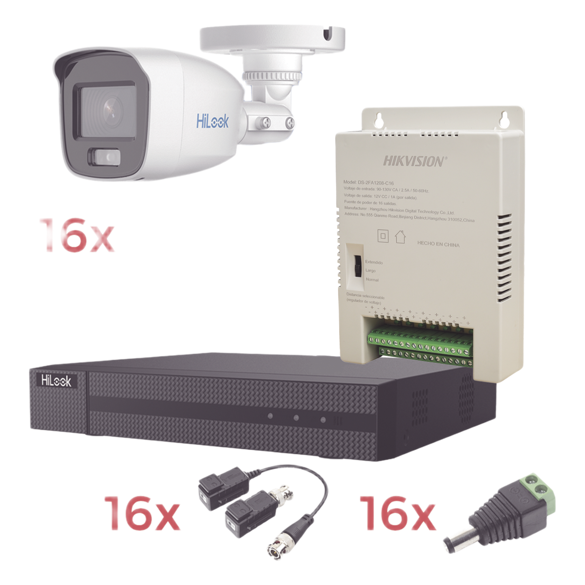 Kit TurboHD 1080p Lite / DVR 16 Canales / 16 Cámaras Bala Exterior ( 2.8mm) con ColorVu + Micrófono Integado / Transceptores / Conectores / Fuente de Poder Profesional — EPCOM · SKU HL1080PL/16BCA