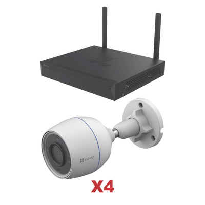 Kit de cámaras Wi-Fi / Incluye 1 NVR 4 canales / 4 Cámaras Bala 2 Megapixel / Para Uso en Exterior IP67 / Vision Nocturna a Color — EZVIZ · SKU KIT/CSX5S/4W