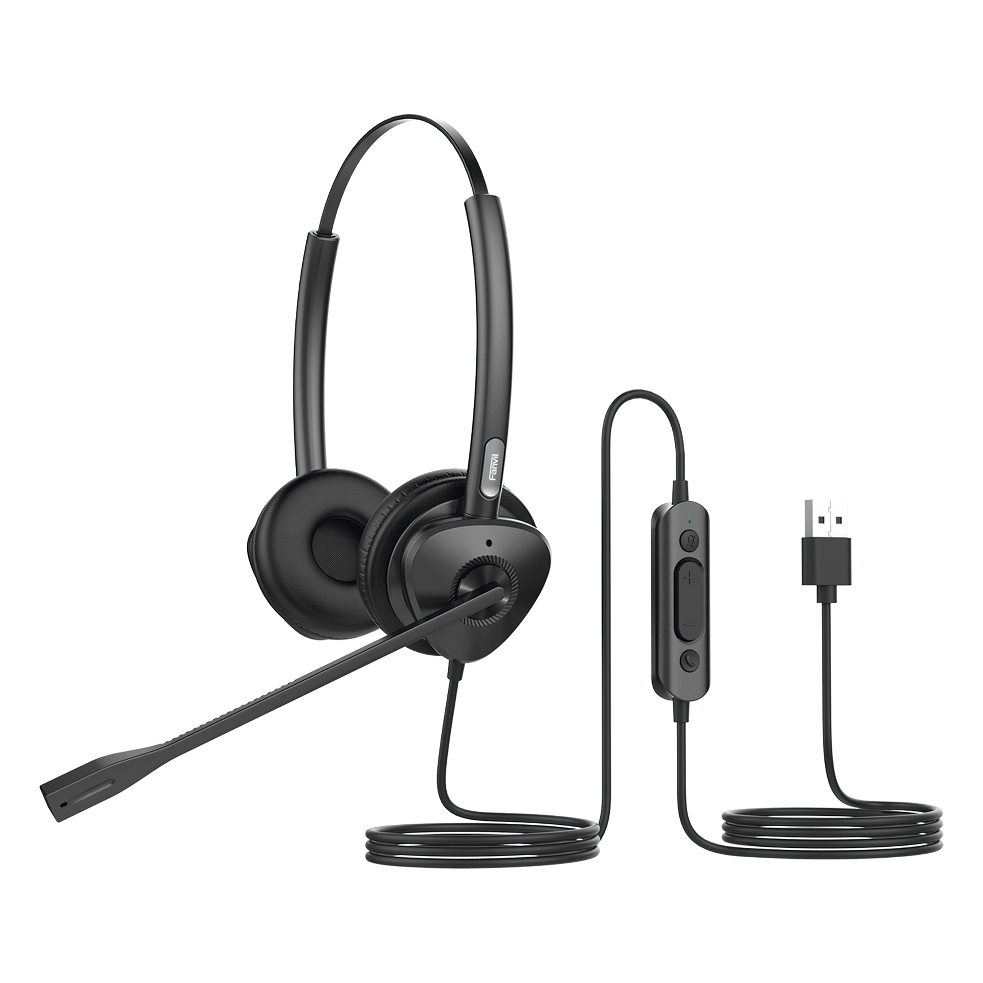 Diadema binaudal (duo) con tecnología antishock para teléfonos IP FANVIL USB con micrófono de cancelación de ruido, larga durabilidad · SKU HT302U