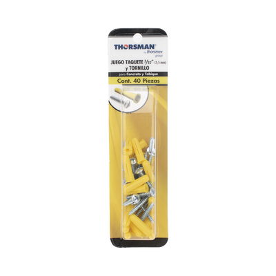 Paquete de 20 taquetes amarillo 1" y 20 tornillos 8mm x 1"