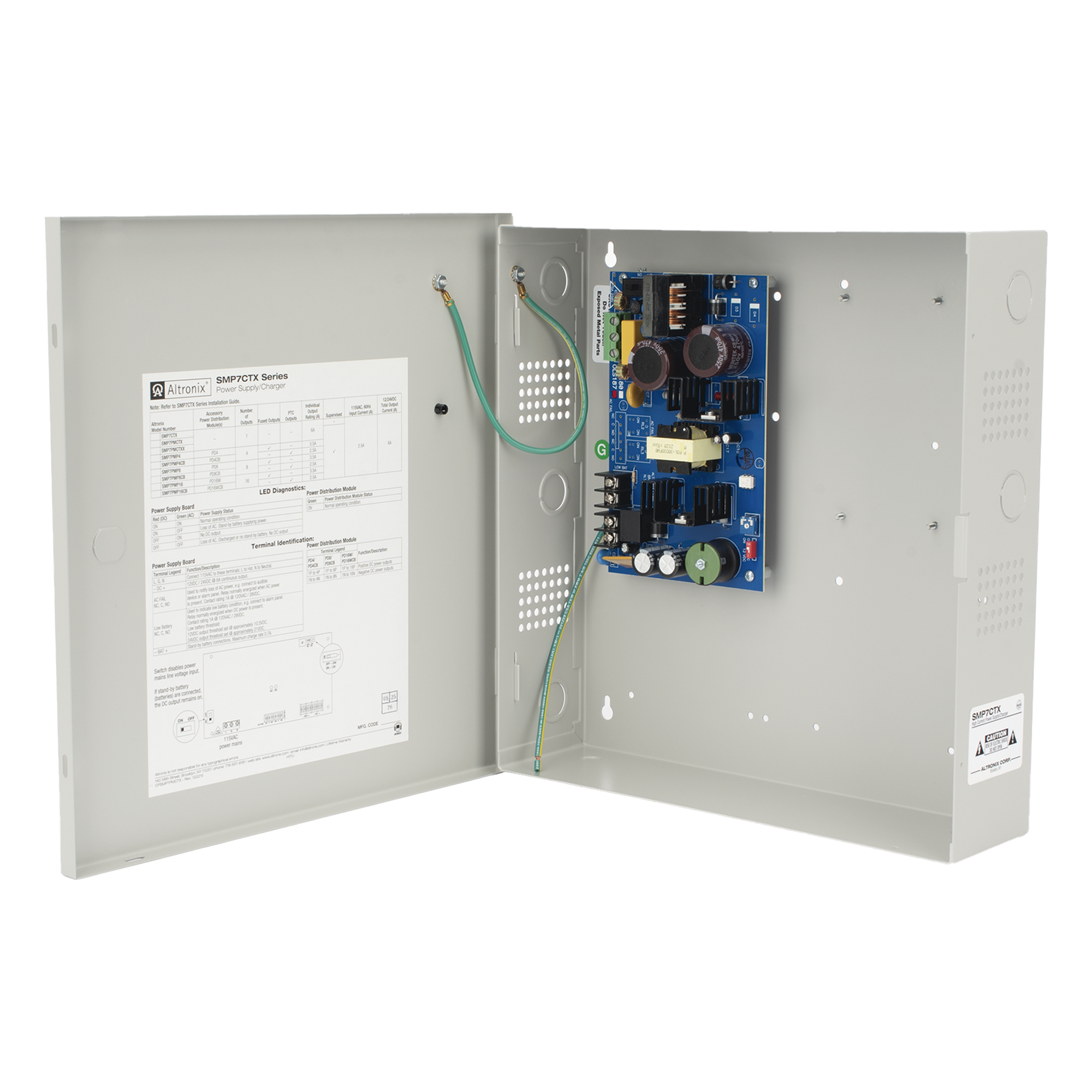 12 o 24 Vcc @ 6 Amp. / fuente de alimentación / 1 salida / capacidad de baterías de respaldo / requieren baterías — ALTRONIX · SKU SMP7CTX
