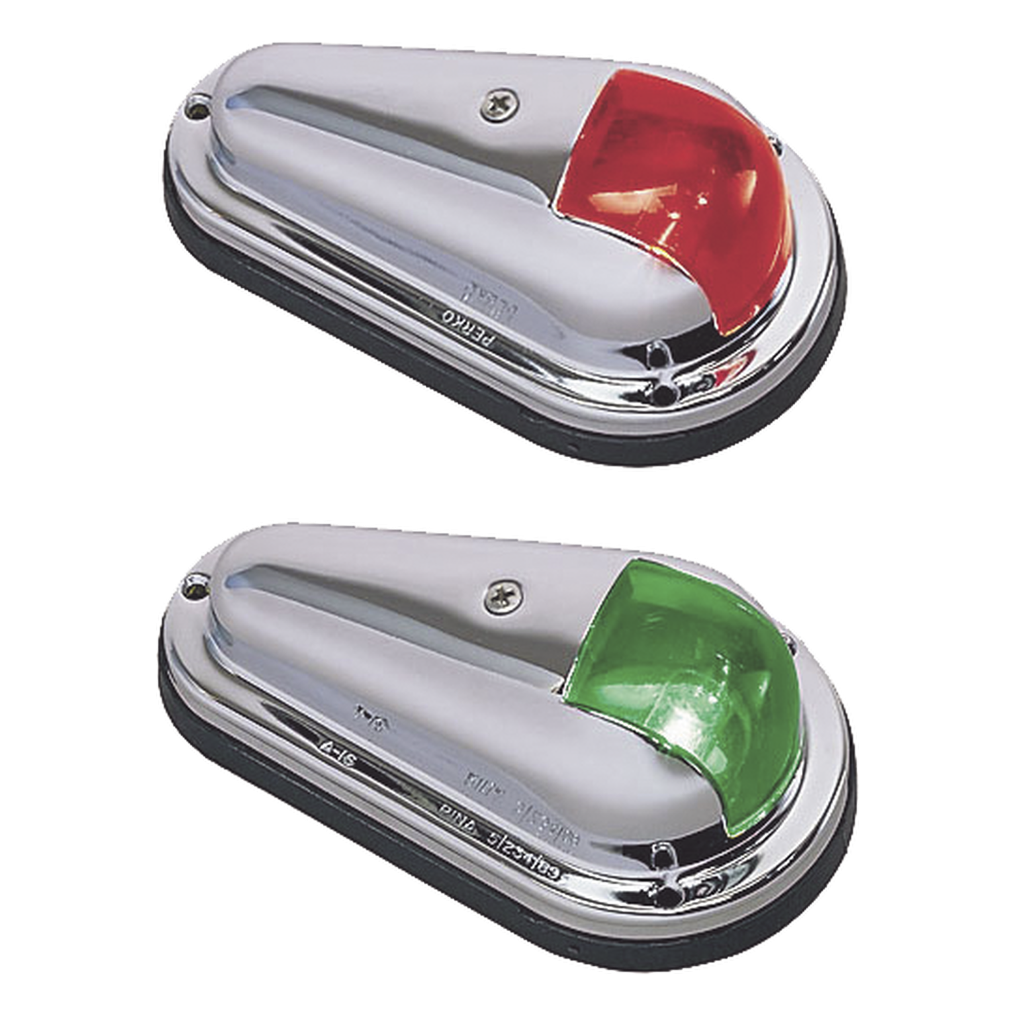 Luz de Navegación Bicolor, Acero Inoxidable Pulido, Base Polímero Negro, Lentes Rojo y Verde, 1 Milla Náutica, 12V, 10W, Contactos Bañados en Oro, Para Embarcaciones hasta 12m, Vendido en Pares — PERKO · SKU 0955-DP0-STS