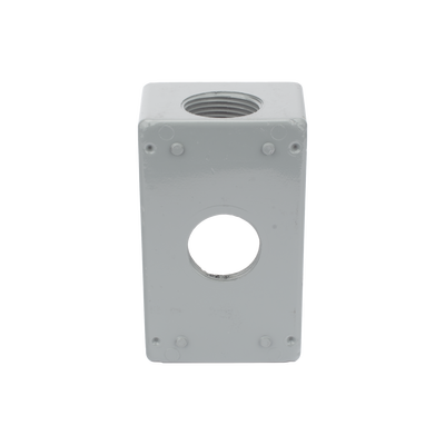 Caja Condulet FS de 1" (25.4 mm ) con tres bocas una arriba y una atrás a prueba de intemperie.