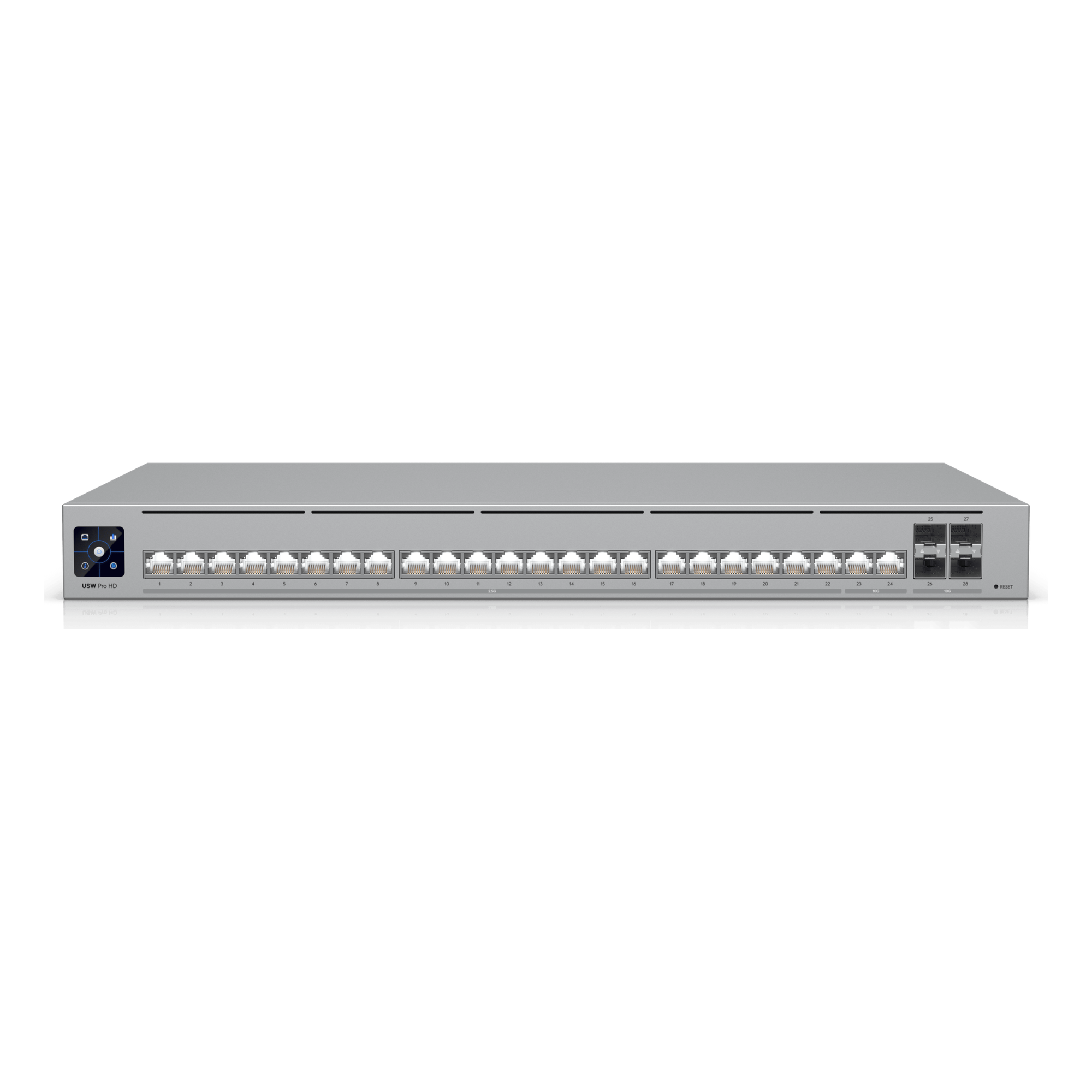 UniFi Switch Pro HD Capa 3, 24 puertos Etherlighting / (22) puertos 2.5 GbE, (2) puertos 10GbE, (4) puertos 10G SFP+ — UBIQUITI · SKU USW-PRO-HD-24