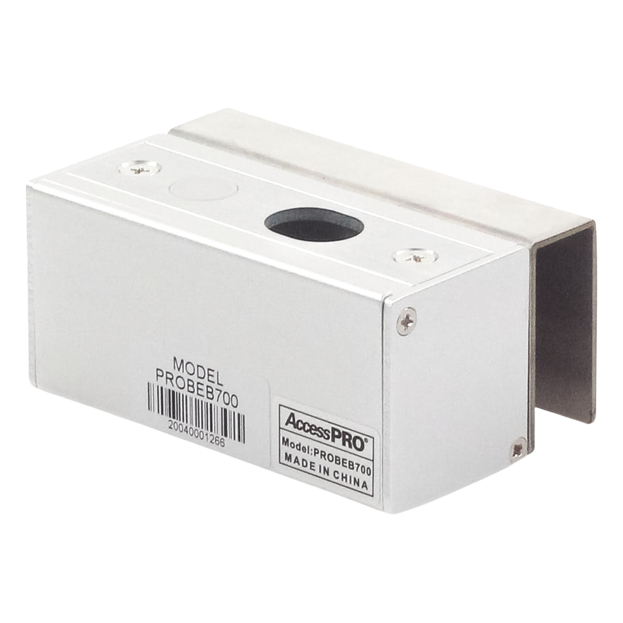 Contrachapa para puerta de vidrio utilizada con cerraduras de perno PROEB700A y PROEB700C — ACCESSPRO · SKU PROBEB-700