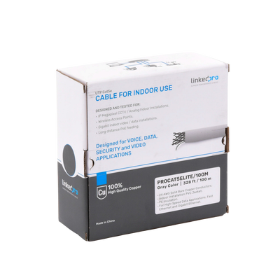 Bobina de Cable de 100 Metros (328.08 Pies), Cat5e, 24 AWG, Color Gris, UL, para Aplicaciones en Videovigilancia, Redes de Datos. Uso Interior