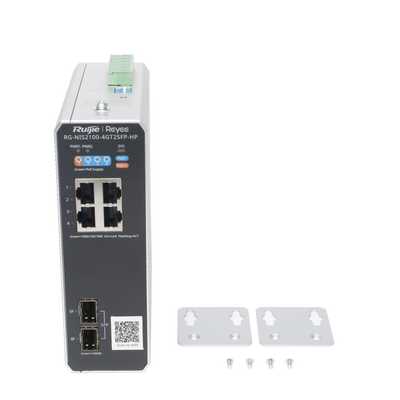 Switch Industrial PoE+ hasta 180 watts , Ideal para temperaturas Extremas y protección contra descargas, 1 puerto PoE++ 60W y 3 puertos PoE+ 30W, 2 SFP Uplink