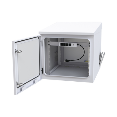 Gabinete PROFUNDO hasta 705 mm de profundidad, de Exterior de 9UR con Ventiladores y Termostato, Se envía el Gabinete Armado, (Montaje a poste o torre se vende por separado).