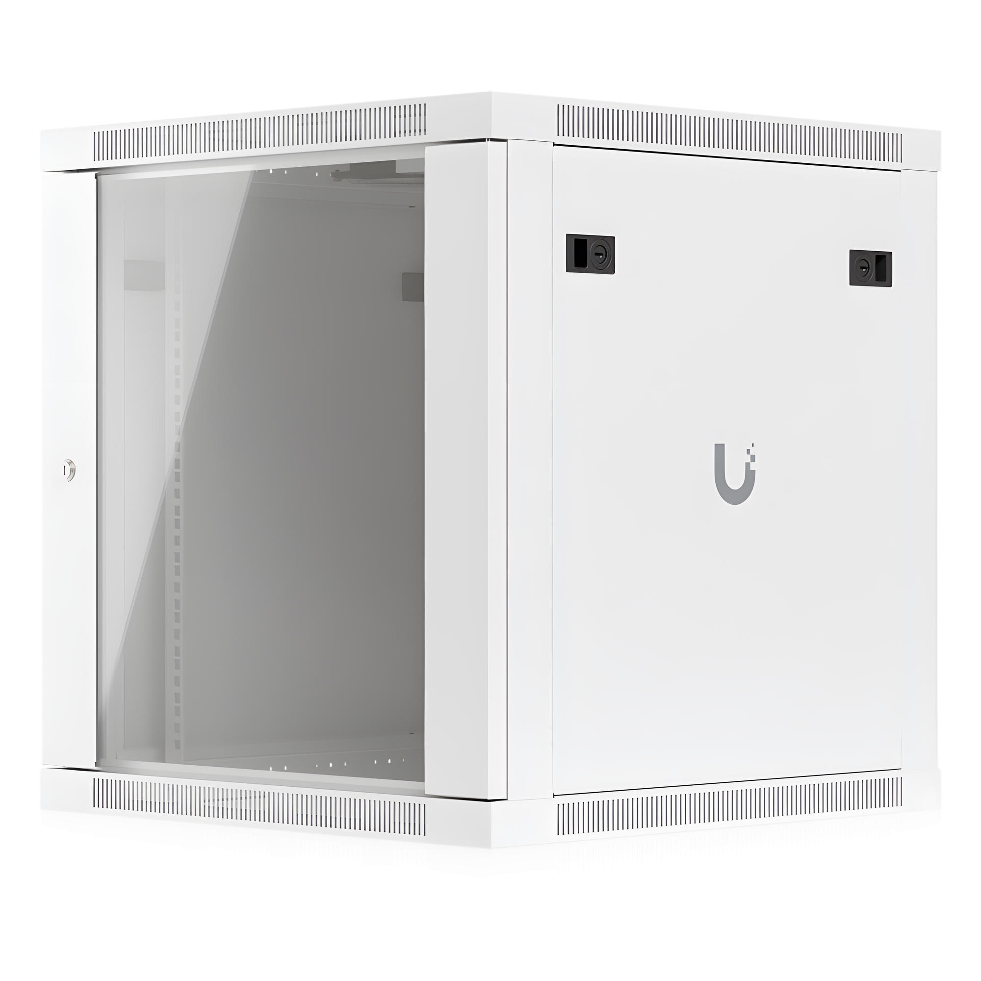 Gabinete Rack 12U / Montaje en Pared / 4 Postes / Vidrio Templado / Carga 80 kg (176 lb) / 598 × 600 mm — UBIQUITI · SKU UACC-RACK-12U-WALL-600-G