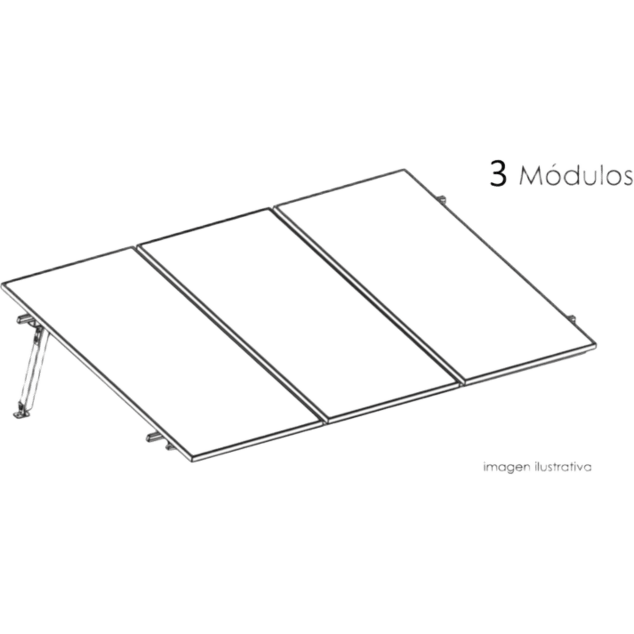Estructura de Montaje Fotovoltaico / Losa Plana / Configuración 1x3 / Viento 170 km/h / Inclinación 10° / Rieles E-O 3.55 m (11.65 ft) / Rieles N-S 2.14 m (7.02 ft) / Altura 0.52 m (1.71 ft) / Área 10 m² / Módulos 645 — BASEL · SKU KITBASEL1X3