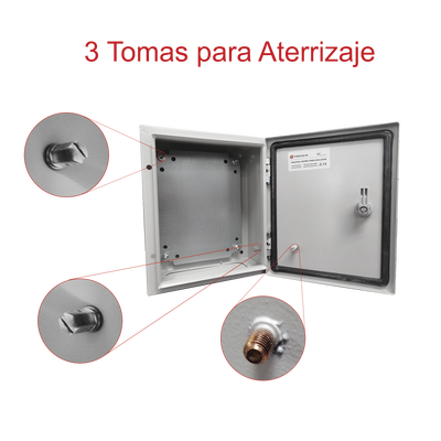 Gabinete de Acero IP66 Uso en Intemperie (400 x 400 x 200 mm) con Placa Trasera Interior de Metal y Compuerta Inferior Atornillable (Incluye Chapa y Llave T).