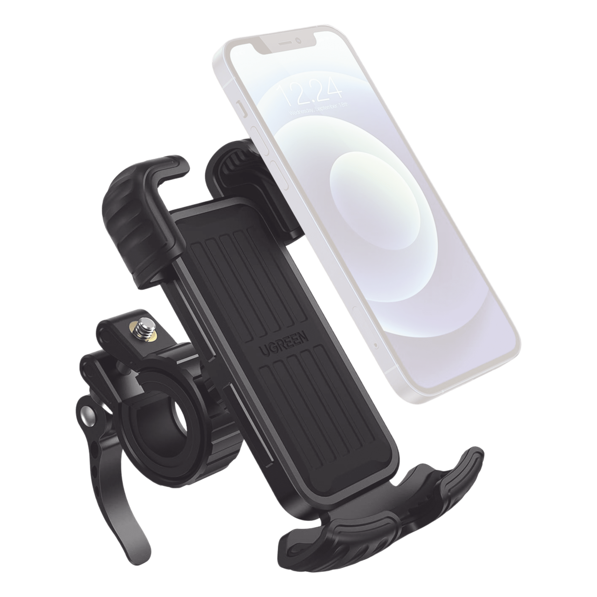 Soporte de Celular para Manillar de Motocicleta o Bicicleta / Anti Vibración / Protección de clip Antideslizante / Rotación de 360° / Bloqueo de Seguridad / Compatible con manillar de 0.6'' a 1.75'' / Soporta dispositivos de 4.6'' — UGREEN · SKU 60548