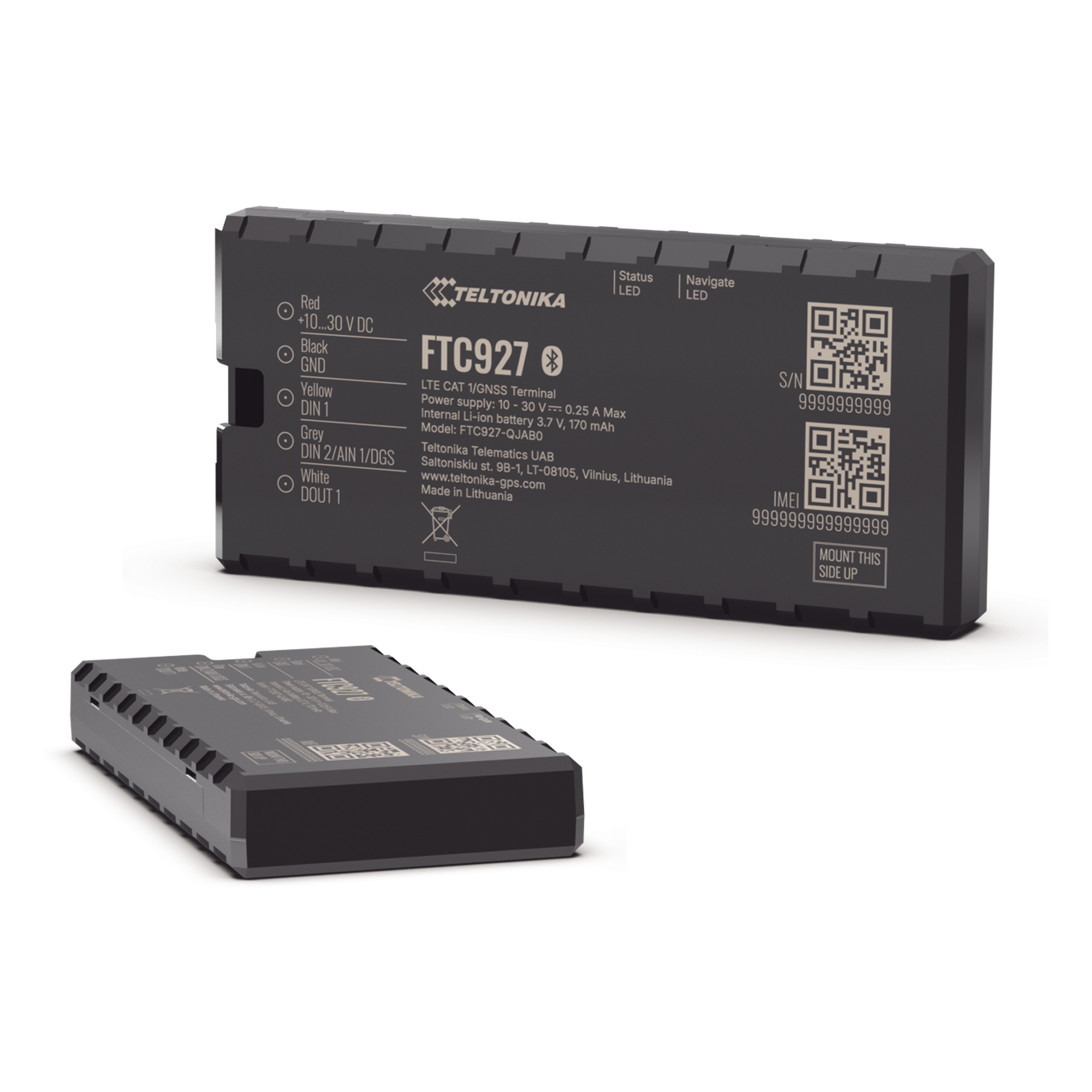 Rastreador GPS Vehicular 4G LTE Cat 1 / Precisión GNSS Mejorada / Dead Reckoning / Bluetooth® 5.4 LE / Conectividad LTE y GSM / Sensores Integrados / Compatibilidad con Beacons y Sensores Externos / Batería de Respaldo 170 mAh — TELTONIKA · SKU FTC927