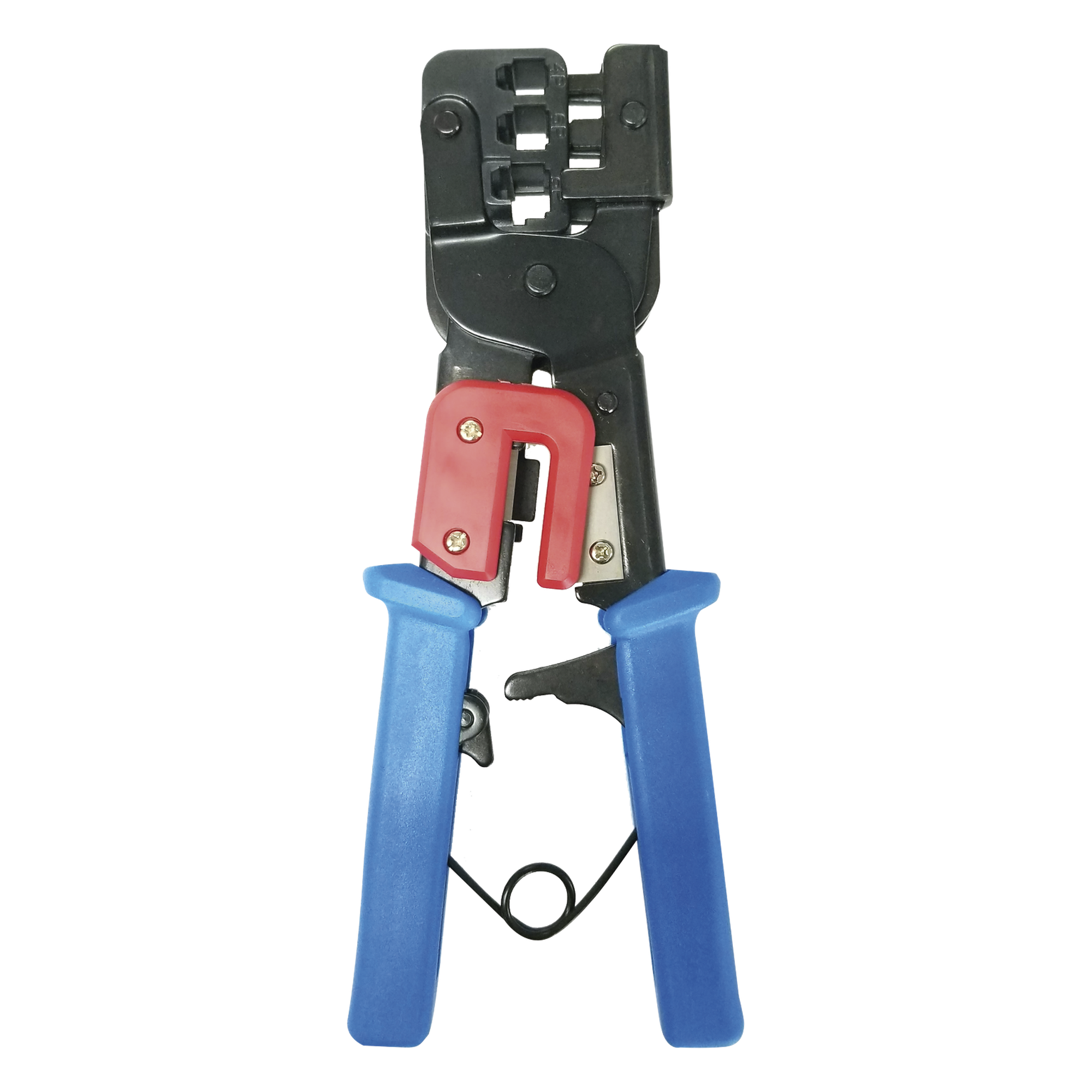 Pinza para Plegar Conectores con Cavidades para RJ45 (8P8C), RJ11 (6P4C) y RJ9 (4P4C). Mecanismo para Plegado Asegurado.