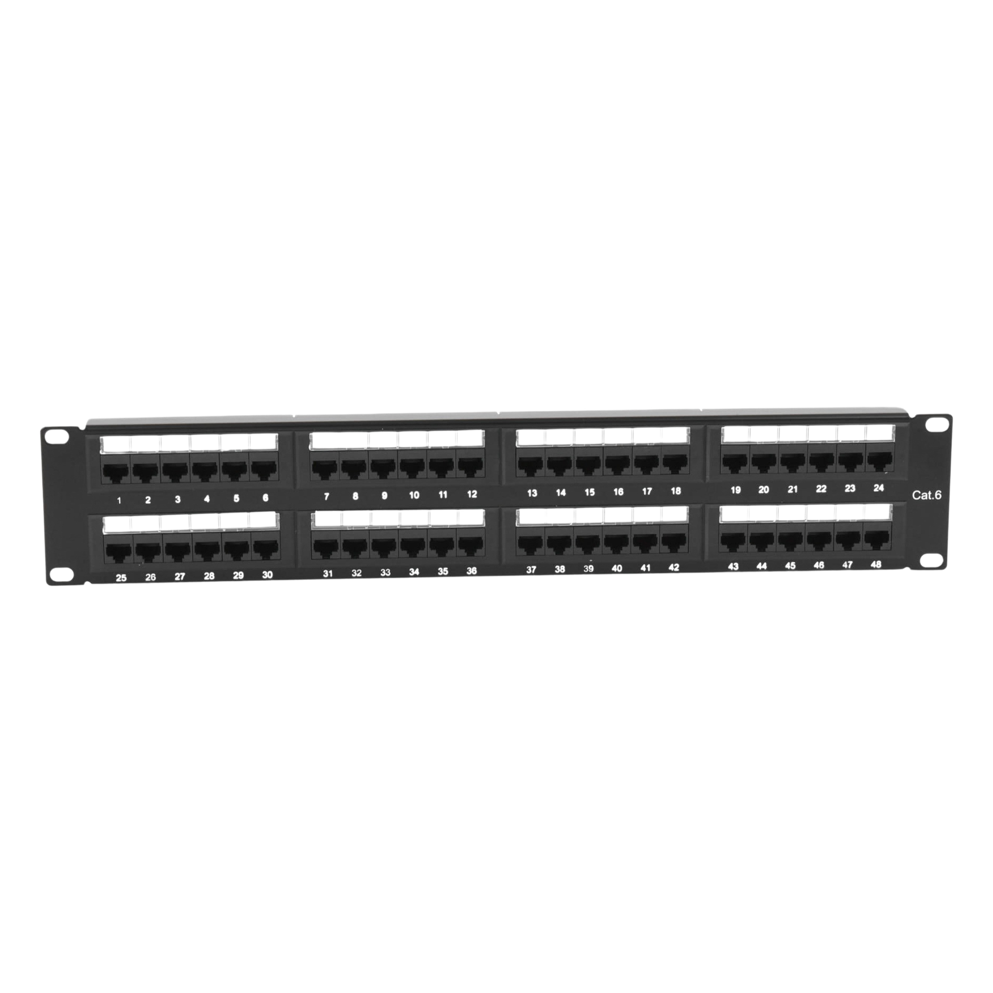 Panel de Parcheo de Impacto (110) UTP de 48 Puertos Cat6, 19 Pulgadas (48.26 cm), 2U, con Barra para Organizar Cable