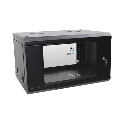 Gabinete de Pared de 6U con Puerta de Cristal Templado, 455 mm de Profundidad Total, Rack de 19in, Acero Reforzado Color Negro.