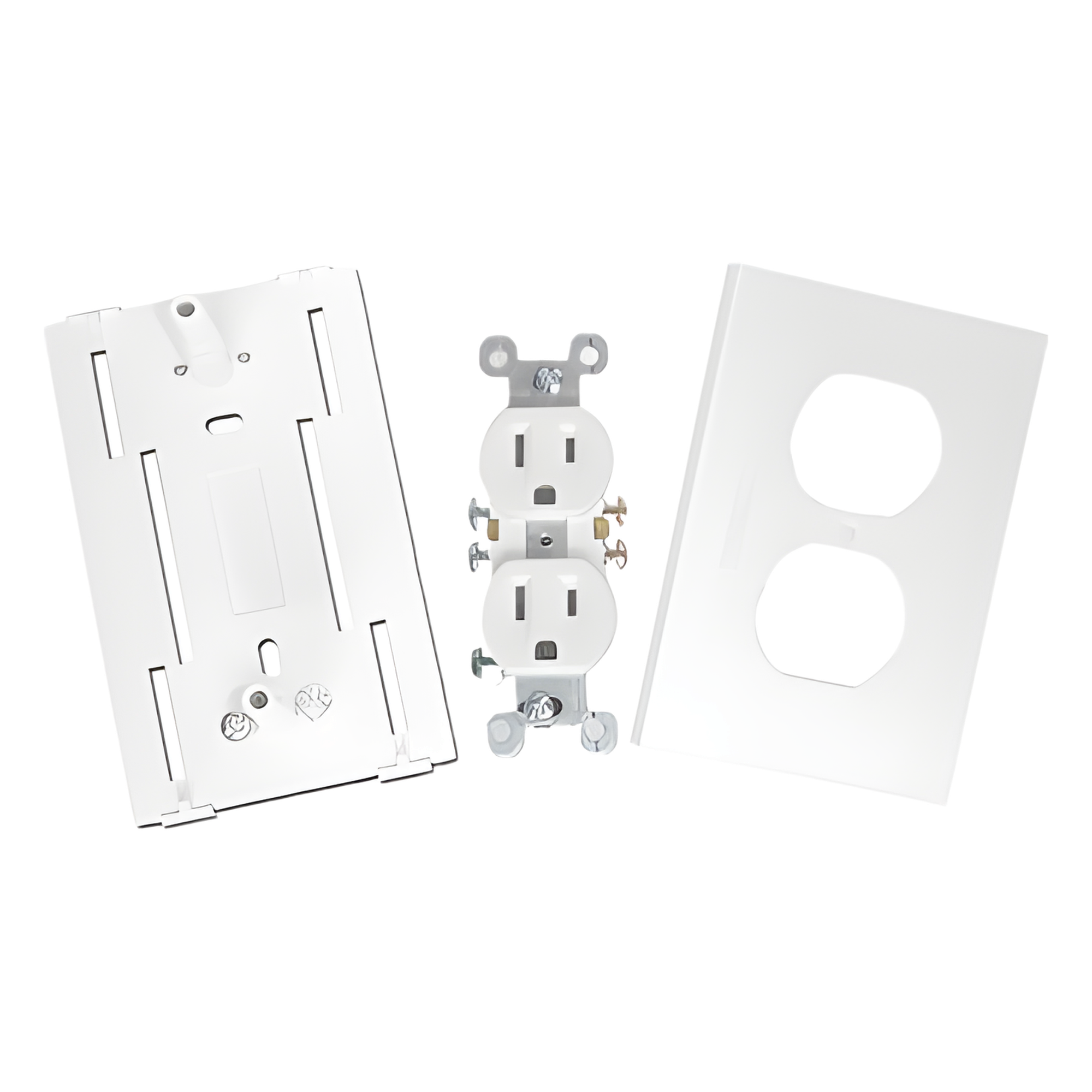 Contacto eléctrico doble, soporte y tapa color blanco de PVC auto extinguible,  para canaleta TEK100 (5591-10200)  — THORSMAN · SKU TEK-100-DUPLEX