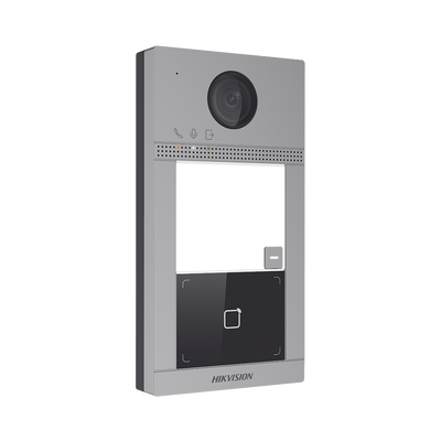 Videoportero IP 2 Megapixel / Llamada y Apertura Remota desde App Hik-Connect / PoE / Exterior IP65 + Antivandalico IK08 / 1 Departamento / Apertura con Tarjeta / Soporta 2 Puertas y hasta 6 Monitores — HIKVISION · SKU DS-KV8113-WME1(C)
