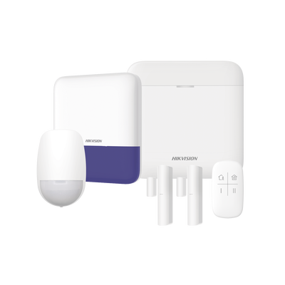 (AX PRO) KIT de Alarma AX PRO con GSM (3G/4G) / Incluye: 1 Hub con bateria de respaldo / 1 Sensores PIR / 2 Contactos Magnéticos / 1 Control Remoto / 1 Sirena Inalambrica Exterior / WiFi / Compatible con Hik-Connect P2P — HIKVISION · SKU AXPRO-KIT-GSM