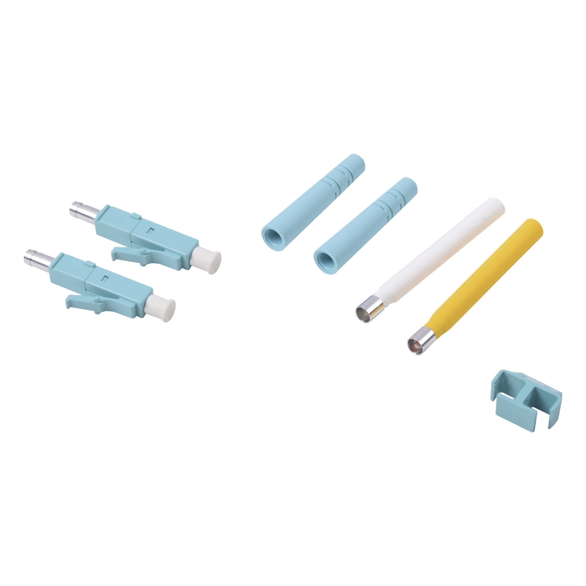 Conector de Fibra Óptica LC Duplex, Epoxico, Fibra Recubierta, Multimodo, Color Aqua (No pre-pulido) — SIEMON · SKU FC2-LC-MM-J12