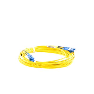 Jumper de Fibra Optica Monomodo 9/125 OS2, LC-LC Duplex, OFNR (Riser), Color Amarillo, 10 Metros (32.81 Pies)