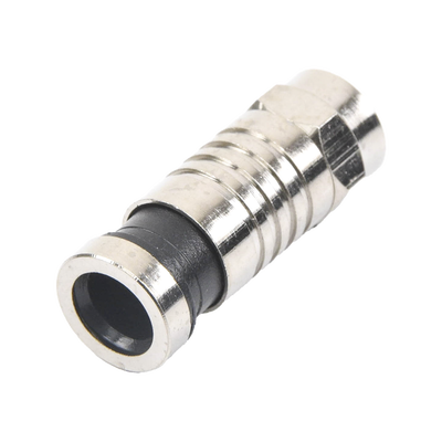 Conector F Macho de Compresión para cable RG-6, Cuerpo de Bronce Niquelado.